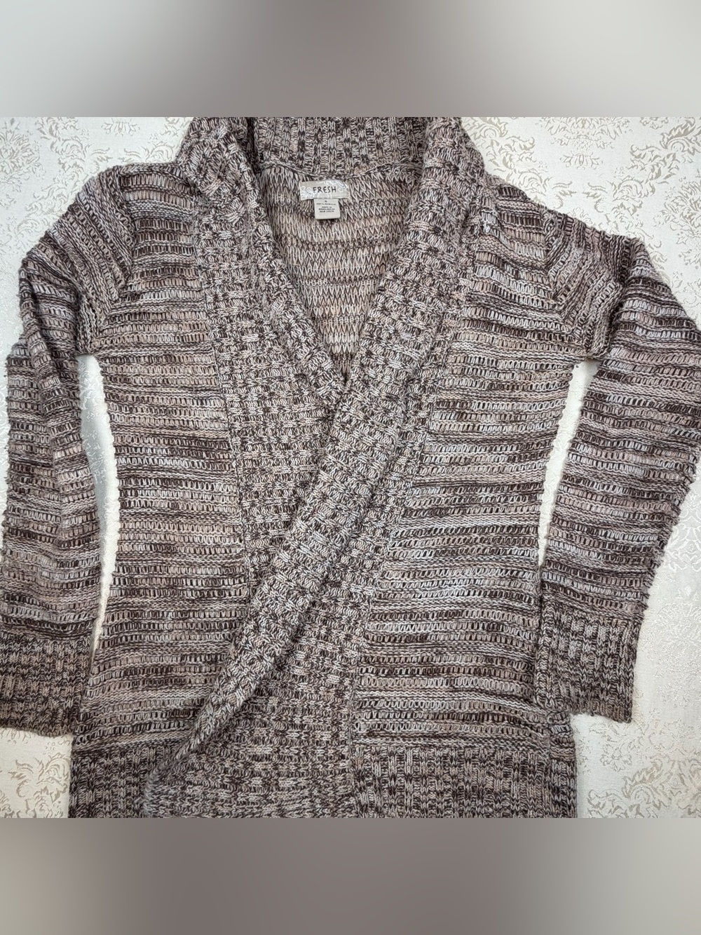 fresh Taupe Marled Open-Front Shawl Collar Cardigan, Small